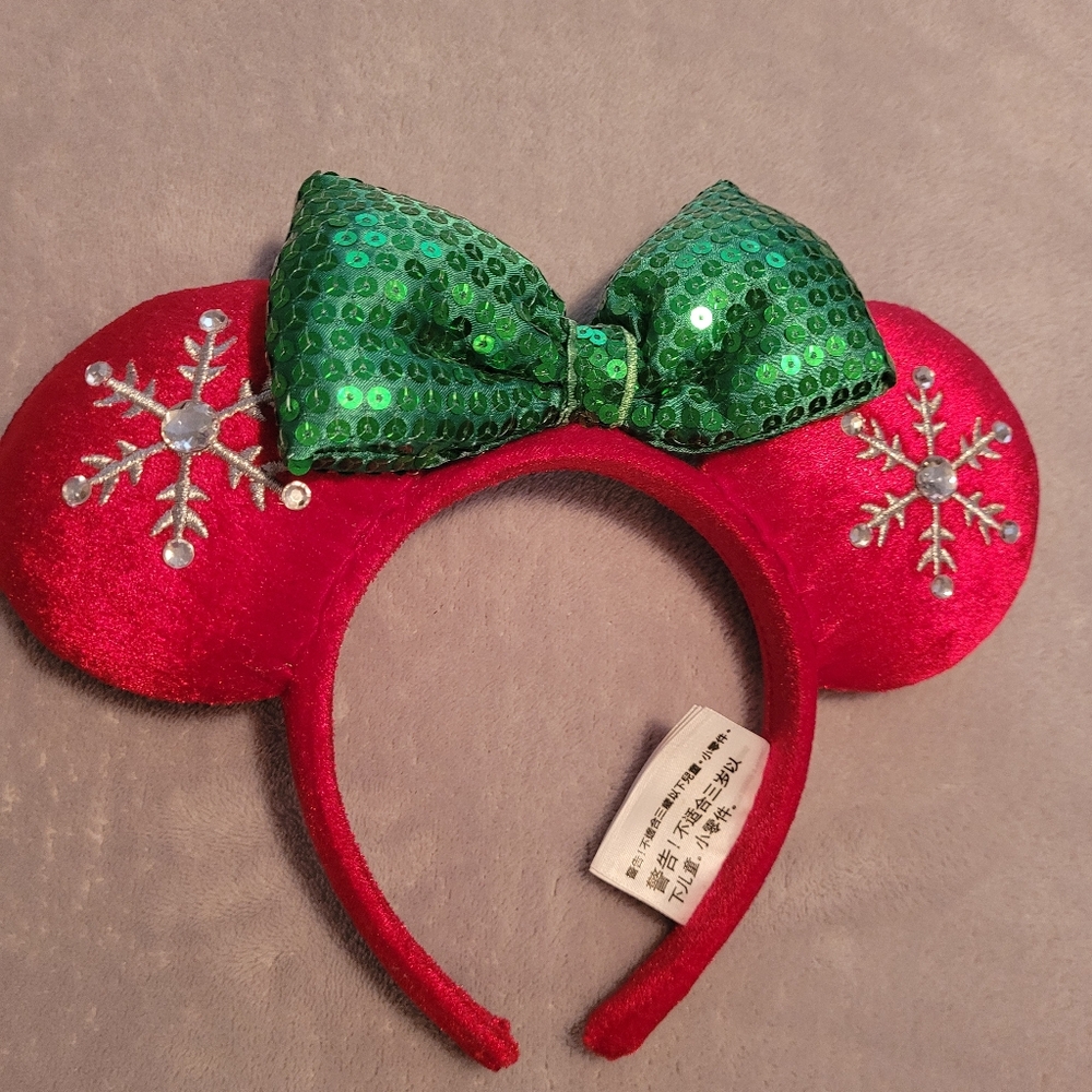 Disney Parks Red and Green Sequin Bow Headband